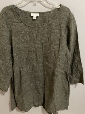 Pure Jill 100% Linen Relaxed Marled Green 3/4 Sleeve Tunic, MED